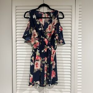 Aqua Floral Romper with Cold Shoulder